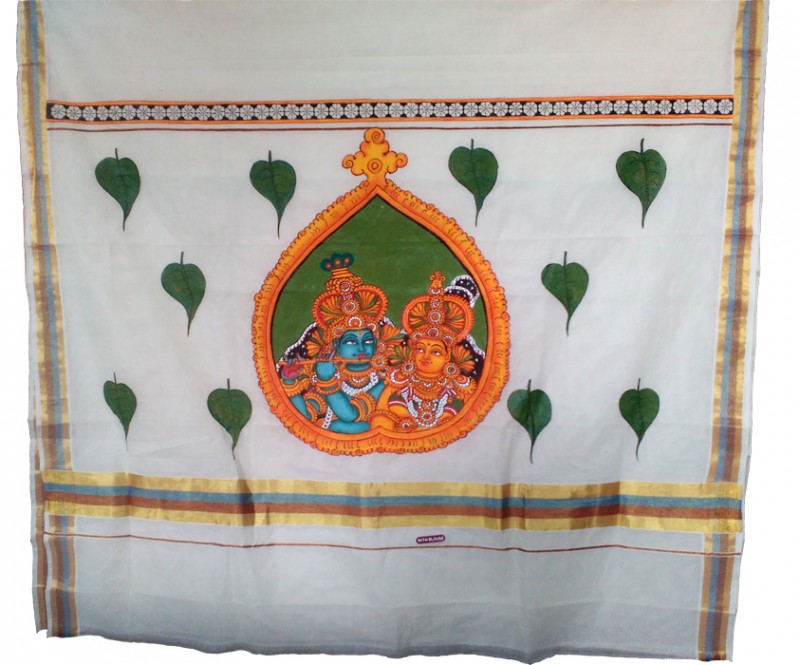 Radha Krishna Hand Painted Saree